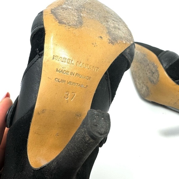 Isabel Marant Taylor Buckle Boots – Black Suede & Leather, Size 7 | 37 - Picture 7 of 13